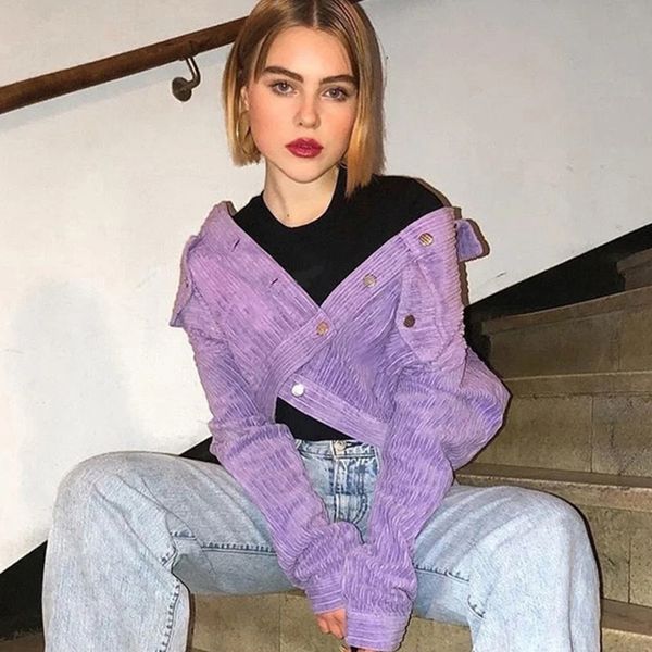 

foridol corduroy crop purple jacket women autumn winter 2020 new streetear oversize jacket coat single breasted short, Black;brown