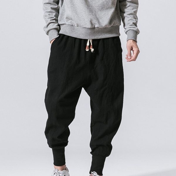 

vintage men pants hip hop streetwear baggy pants plus size 5xl wide leg harem men clothing sweatpants jogger trousers, Black