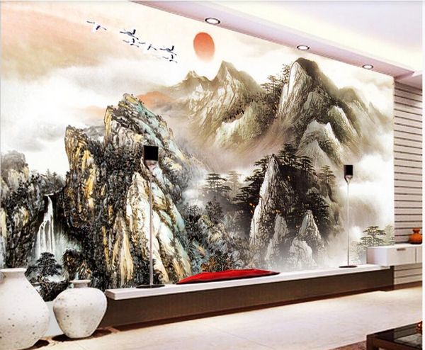 

3d wallpaper custom p mural on the wall chinese style mountain sunrise scenery home decor 3d wall murals wallpaper for living room