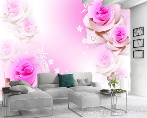 

3d bedroom wallpaper glamorous pink roses custom romantic interior decoration silk mural wallpaper