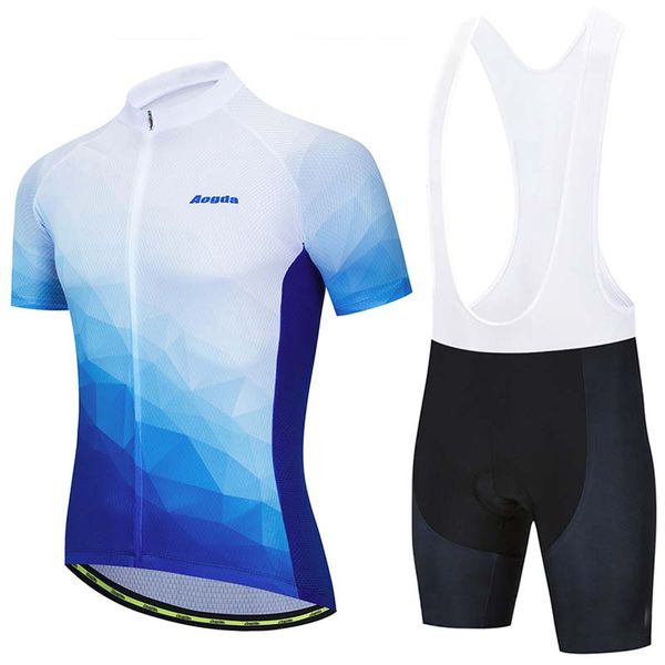 

racing sets aogda men cycling clothing jersey set summer quick dry bicycle uniform breathable road bike shirt, Black;blue