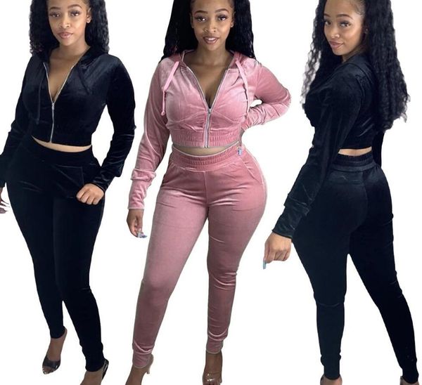 

women two piece outfits autumn and winter new korean velvet womens casual two piece set tracksuit plus size h85, Gray