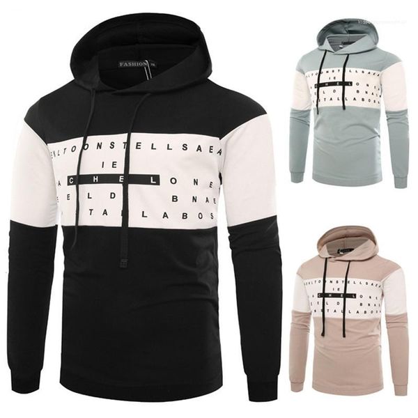 

slim contrast color panelled mens hoodies casual males clothing letter print panelled mens designer hoodies fashion, Black