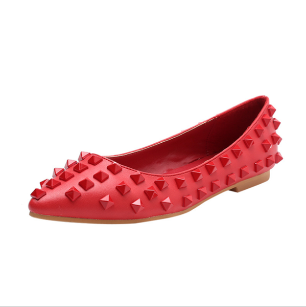 

мода заостренного toe rivet украшение женщина flats платье обувь леди работа знакомства обувь большого размер us 43, Black