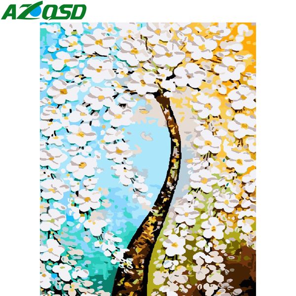 

azqsd painting by number canvas kits landscape decor for home diy unframe coloring by numbers tree handmade gift