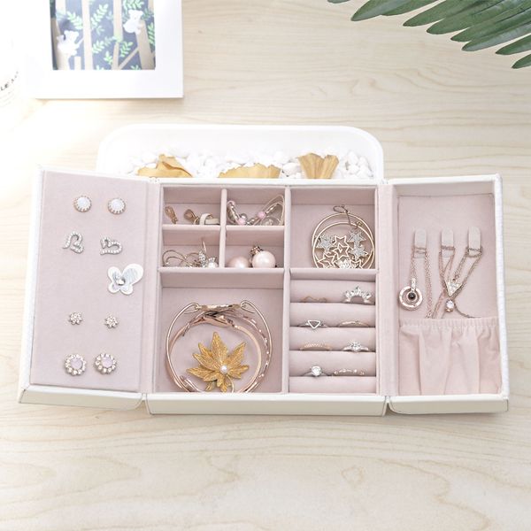 

jewelry box дважды открытый ювелирные изделия ларец макияж для хранения макияж организатор красоты travel box jewelry организатор серьга пок, Black;white
