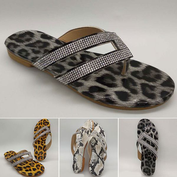 

fashion slippers casual summer leopard print female beach slippers roman rhinestone wild outdoor flip flops for women, Black