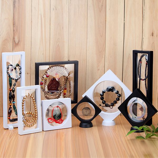 

рама 20шт оптовая плавающие изображение shadow box ювелирные изделия держателя стойки дисплея protect ювелирные изделия камень презентация c, Black;white