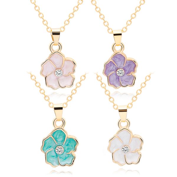 

four styles of colorful new flower pendant necklace zinc alloy long ladies for women fashion beautiful jewelry petal cute gift, Silver