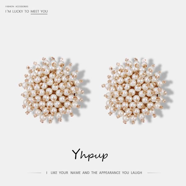 

stud yhpup fashion jewelry women lady elegant simulation pearl beads earrings cute charm statement for, Golden;silver