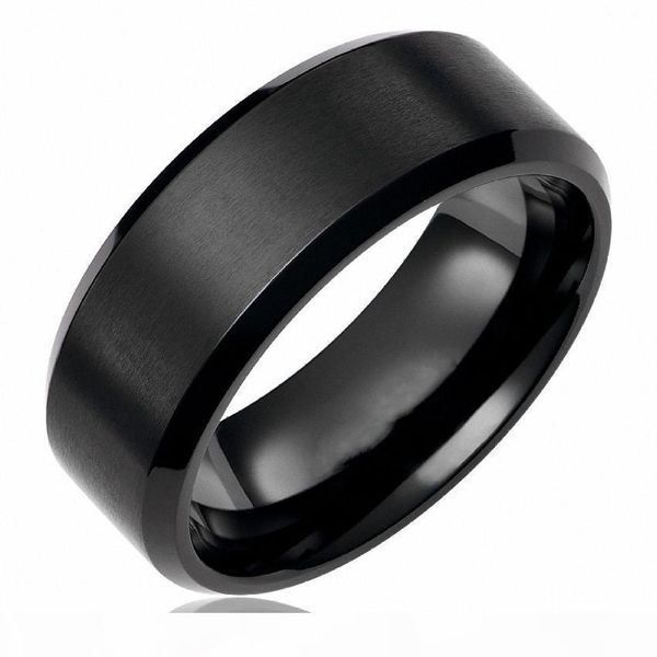 

8mm black matte tungsten carbide infinity ring wedding band men engagement statement jewelry beveled-edge comfort fit, Slivery;golden