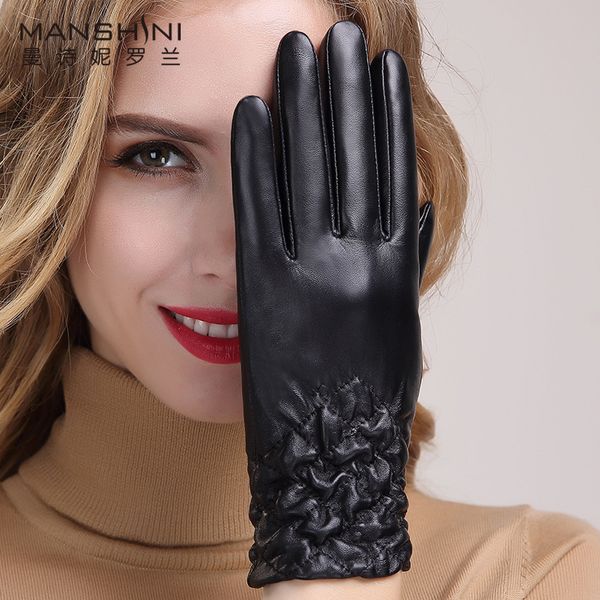 

five fingers gloves genuine leather women' thickening sheepskin winter warm riding driving telefingers 037, Blue;gray