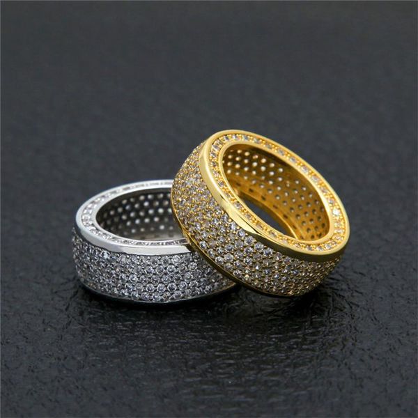 

hiphop rapper ring for men 2018 new fashion hip hop gold silver ring bling cubic zirconia mens ice out jewelry, Golden;silver