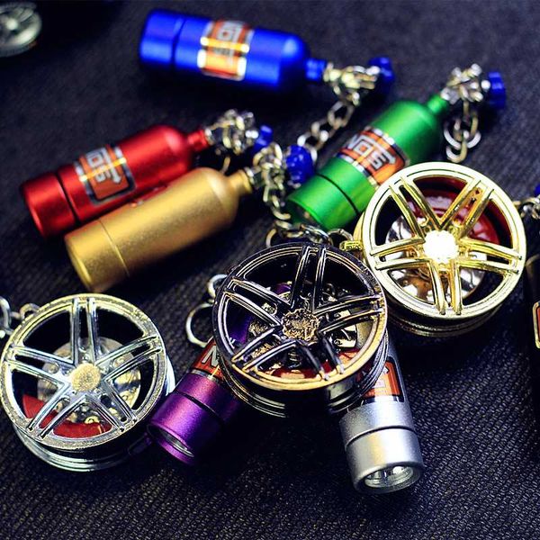 

turbocharg nos bottle metal led light key ring holder car keychain pendant jewelry for women men unique mini keyring accessories, Silver