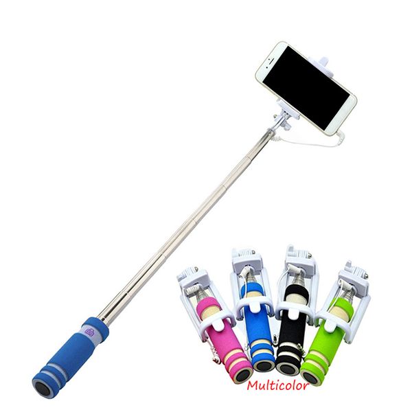 Handle portátil Mini Wired selfie vara Universal esponja macia Monopod Botão selfie vara for Mobile Phone Accessory Phone Holder
