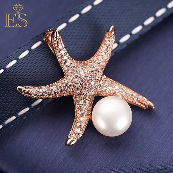 

natural pearl necklace starfish micro inlaid zircon flower fashion summer wild clavicle chain, Silver