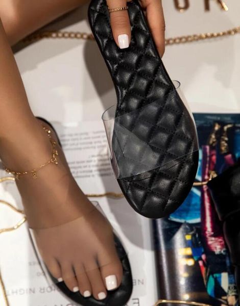 

2020 sandals summer women slippers flats pu leather solid peep toe sewing slides fashion outside mules female ladies shoes, Black