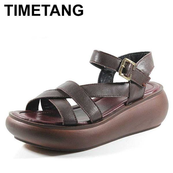

timetang new hand-made summer women's sandals large shoes thick bottom muffin low rocker shoes slope with mori female national, Black