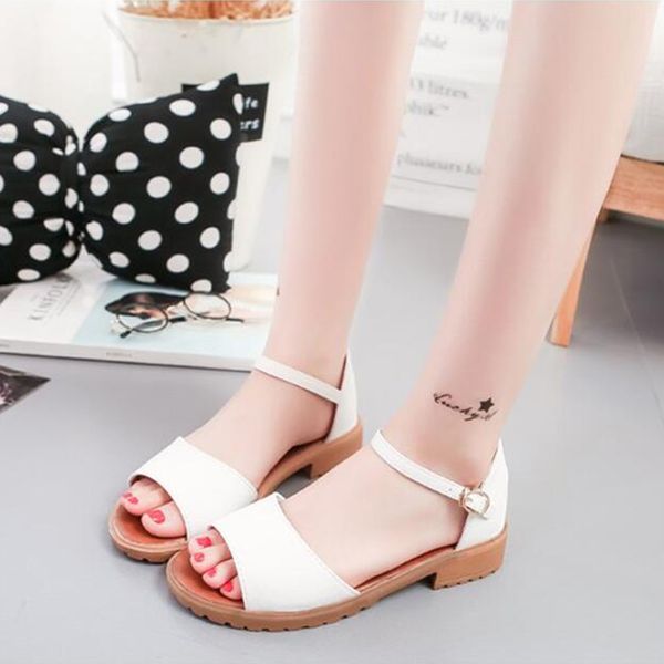 

new style women's solid color flats sandals 2020 summer women beach shoes for woman fashion buckle strap low-heeled sandals lady, Black