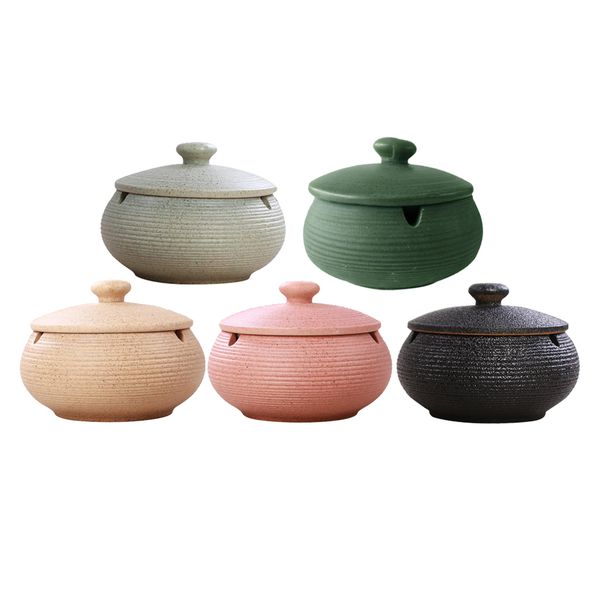 

5pcs creative ceramic ashtray with windproof lid for indoor outdoor use