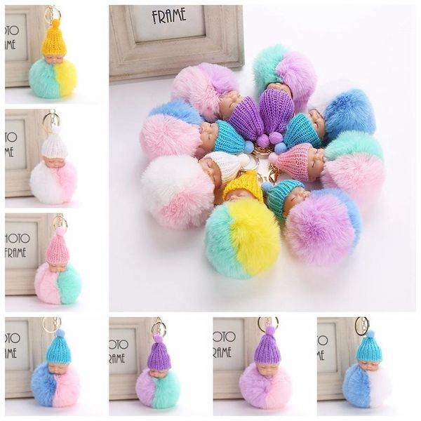 

knit pom 8cm hat sleeping bag doll fur hat key baby keychain pom faux fluffy ring pendant soft rabbit dayupshop hykoo, Silver