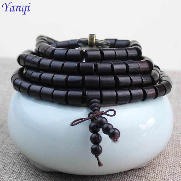 

buddhist 108 natural ebony barrel beaded buddha multilayer 6-8mm stupa black charm bracelets for men authentic wood bracelet, Red;blue