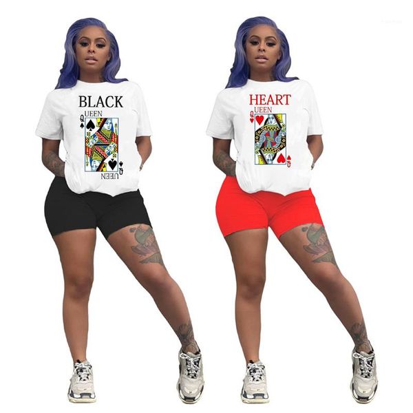 

designer tracksuits short sleeve playing cards print shorts 2pcs sets casual womens suits womens 2020 luxury, White