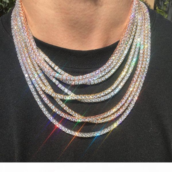

hip hop iced out zircon 1 row tennis chain necklace gold silver copper material men cz necklace link 18 20 24 30inch