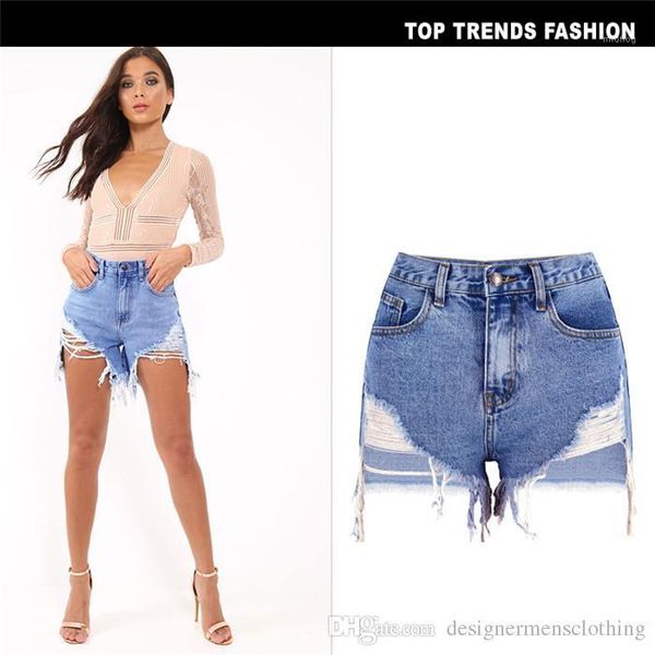 

style jeans shorts fashion button zipper high waist short pants female clothing irregular hole street, White;black