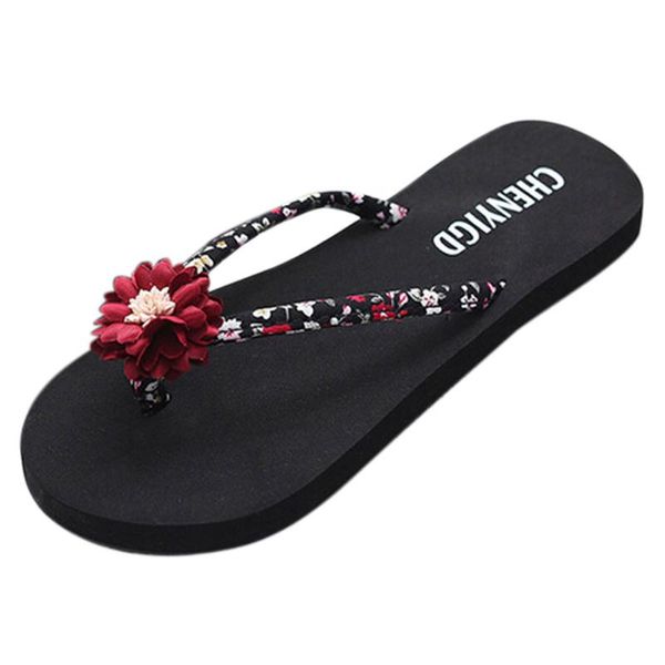 

sagace women shoes summer slippers flower flip flops sandals bohemian flat beach flats non-slip shoes zapatos de mujer, Black