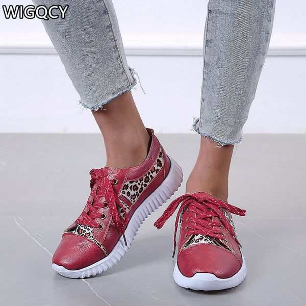 

2020 женские lace-up спорт повседневная обувь женщины леопардовый плоское дно комфортное мягкое дно малый белый обувь женщины d1077, Black