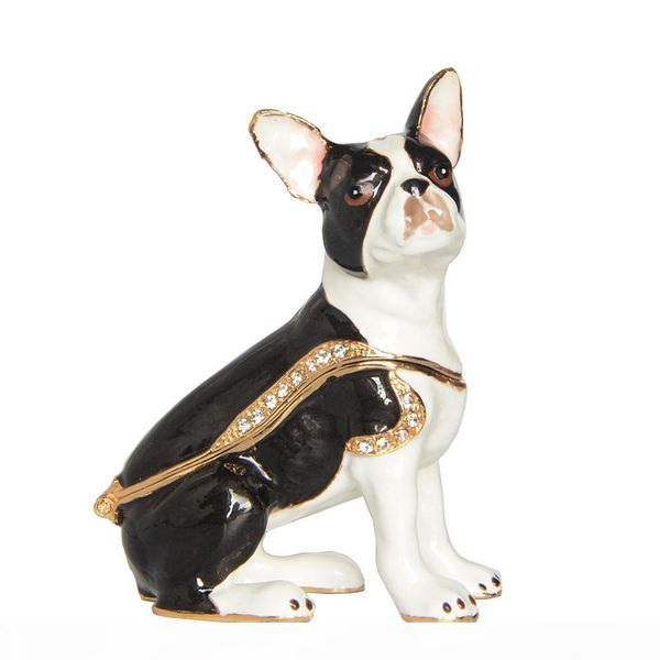 

pewter enamelled boston terrier dog trinket jewelry box collection gift dog figurine gifts, Black;white
