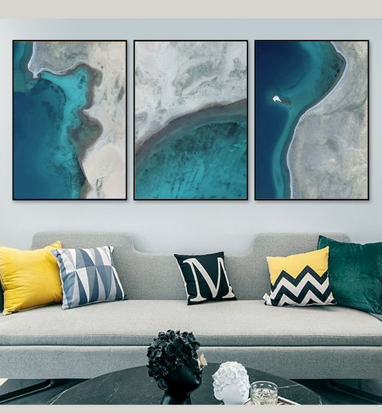 

blue ocean waves wall art posters sea beach gray landscape canvas print nordic painting scandinavian art room decoration picture