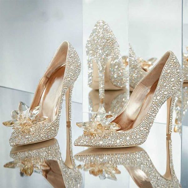 

2020 new high heels wedding women's shoes diamond pumps cinderella crystal shoes rhinestone pointed toe glitter party sliver, Black