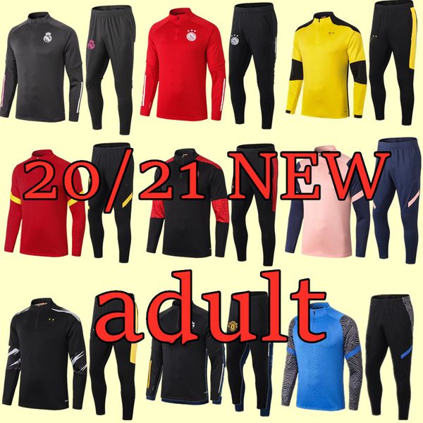 

new 20 21 marseille men football training tracksuit real madrid soccer training suit 2020 2021 paris mbappe survetement de foot chandal jogg, Black