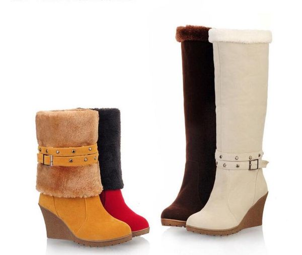 

мода матовый замши женщин танкетке длинные сапоги женщина два способа ношения колено платформы высокие сапоги размер 34-43, Black