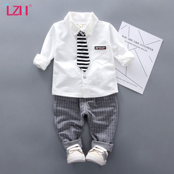 

lzh baby boys clothing 2020 autumn children clothing toddler boys clothes costume shirt+pant suit 2pcs set kids clothes 1-4 year, White