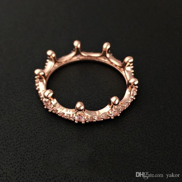

fashion 18k rose gold crown ring set original box for pandora 925 silver cz diamond women wedding rings, Slivery;golden
