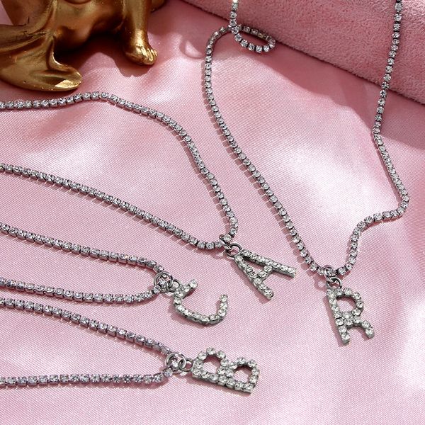 

quality new fashion crystal letter pendant necklace for women bling rhinestone choker necklace exquisite luxury jewelry gift