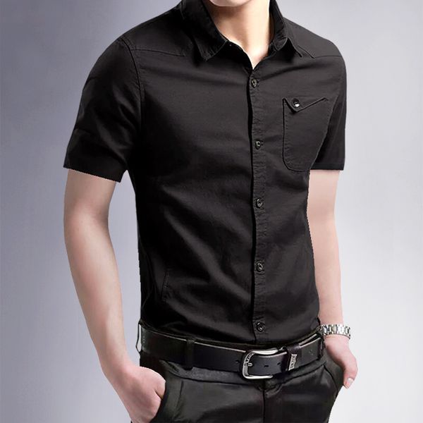 

2020 summer new products pure cotton short-sleeved shirt men's slim short-sleeved shirts youth backing men's clothing, White;black