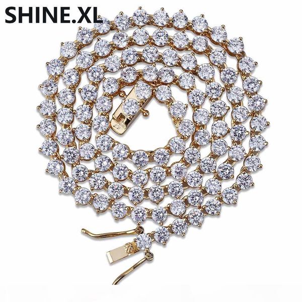 

18k позолоченный 1 ряд 4мм 6mm алмазные iced out chain macro pave cz hip hop tennis ожерелье, Silver