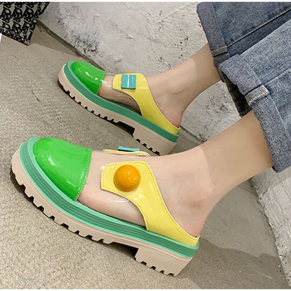 

women slippers summer shoes cute platform candy color transparent pvc pu non slip cover toe mid heel female slides casual ladies, Black