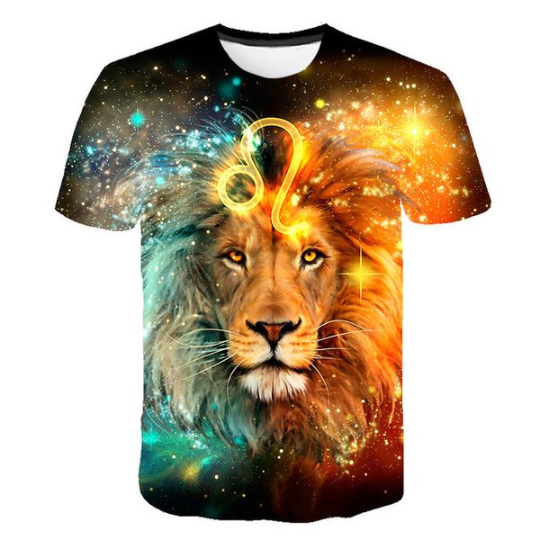 

men o collar ferocious tiger and lion short sleeved 3d print shirts funny comics harajuku men clothing