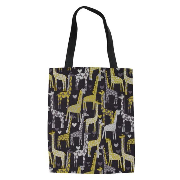 

noisydesigns cartoon wild giraffes puzzle women linen tote bags custom design girls fashion large casual canvas handbags female