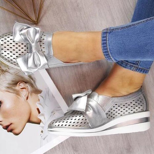 

bow women flats platform shoes woman loafers fashion increasing height slip on pu casual shoes zapatos de mujer 2020, Black