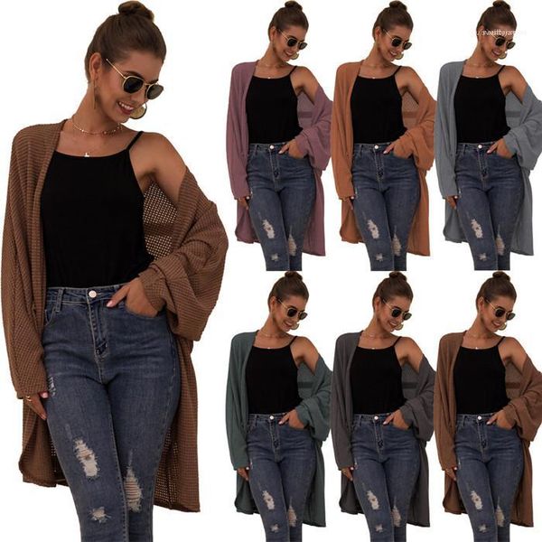 

women batwing sleeve knit cardigan spring autumn loose pure color casual clothes famale long knits, White