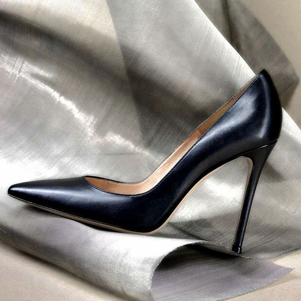 

2020 women pumps brand high heels black solid leather pointed toe stiletto shoes woman ladies plus big size 41