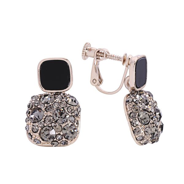 

zwpon black glass pave crystals earrings for women trendy square small ear studs glamour jewelry, Golden;silver