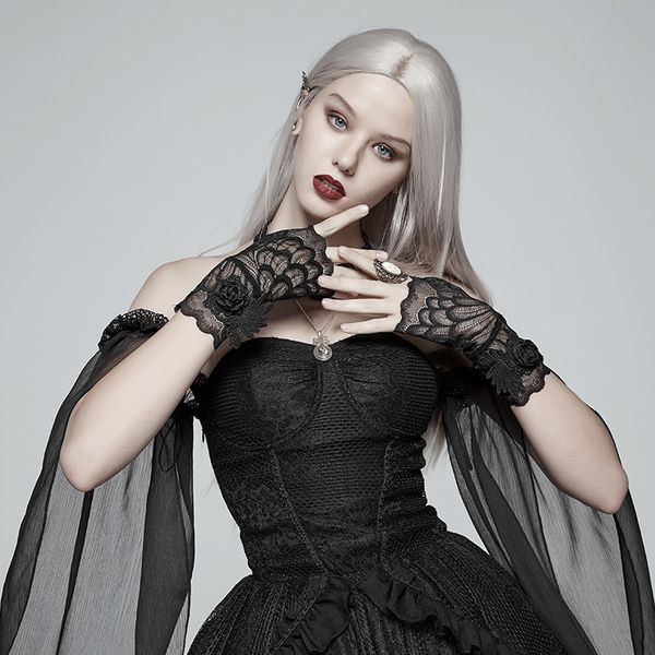 

punkrave women' gothic lace glove gorgeous fashion flower decoration fingerless party banquet gloves, Blue;gray