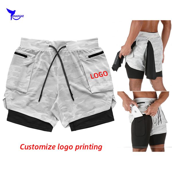 

2020 men 2 in 1 multi pockets running shorts quick dry jogging fitness sports shorts gym training short pants sportswear custom, Black;blue